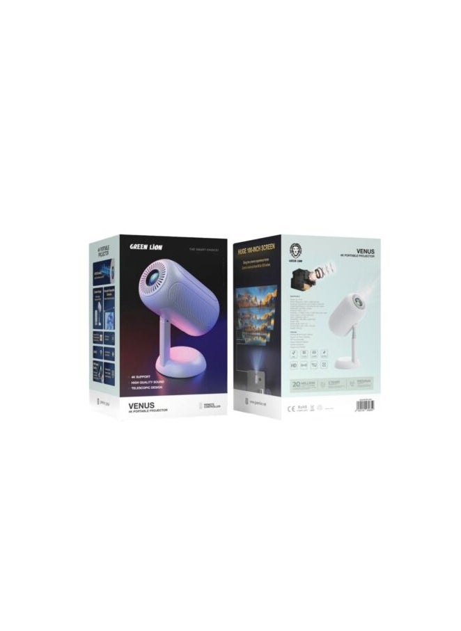 Venus - VENUS 4K Portable Projector/Image Size 100 Inches/Distance 2.95 Meters/Built-in Speaker - White - Image 1