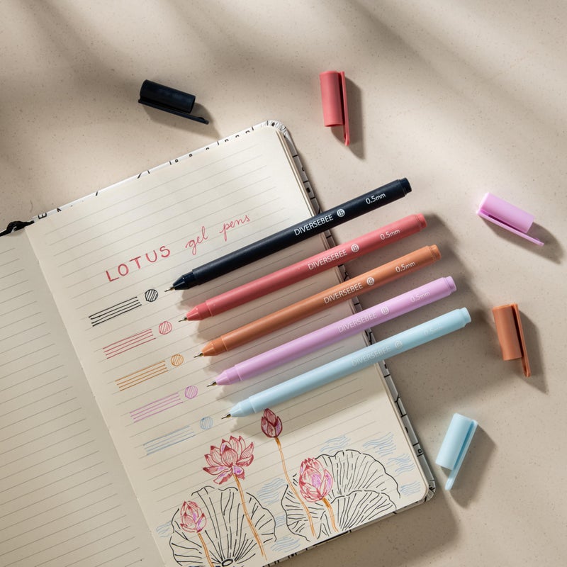 DIVERSEBEE Assorted Gel Ink Pens, 0.5 mm Gel Pens Fine Point, Cute Fine Tip Bible Pens No Bleed Through, Bible Study Journaling Supplies, 5 Pack Set (Lotus) - Image 2