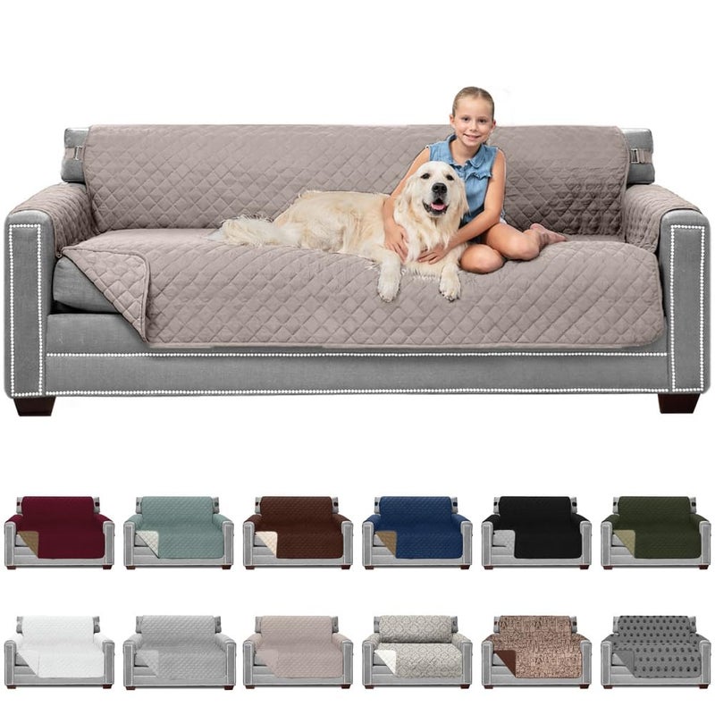 Sofa Shield Sofa Shield Couch Slip Cover with Patented Strap Cushion Protector Reversible Stain and Dog Tear Resistant Slipcover Quilted Microfiber 78in Seat Washable Covers for Dogs Pets Kids Light Taupe