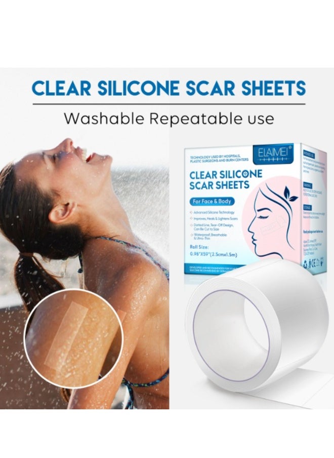 Elaimei Medical Grade Silicone Scar Sheets Roll Tape Keloid C-Section Surgical Scars Removal Treatment Silicon Gel Cream Patch Bandage Removes Abs Tuck Surgery Scars  - Image 5