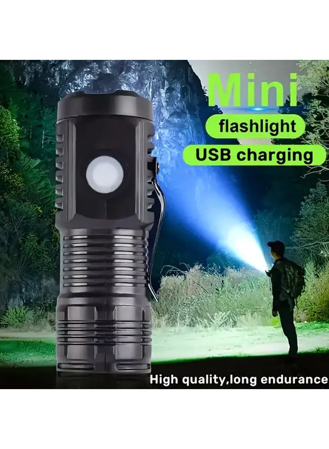 Black High Lumen USB Rechargeable Flashlight 5 Modes Turbo COB UV Blue Strobe Portable Emergency Light for Camping - Image 3