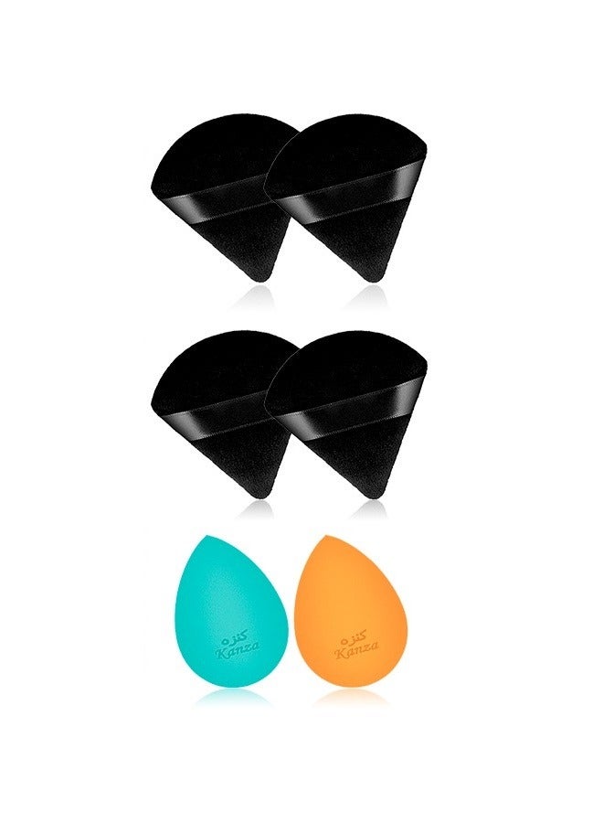 Kanza 6 Pcs Pure Cotton Soft Triangle Wedge Makeup Powder Puff Set and Makeup Sponge Set Beauty Blender Puff Cosmetic Foundation Sponge Kit - Image 1