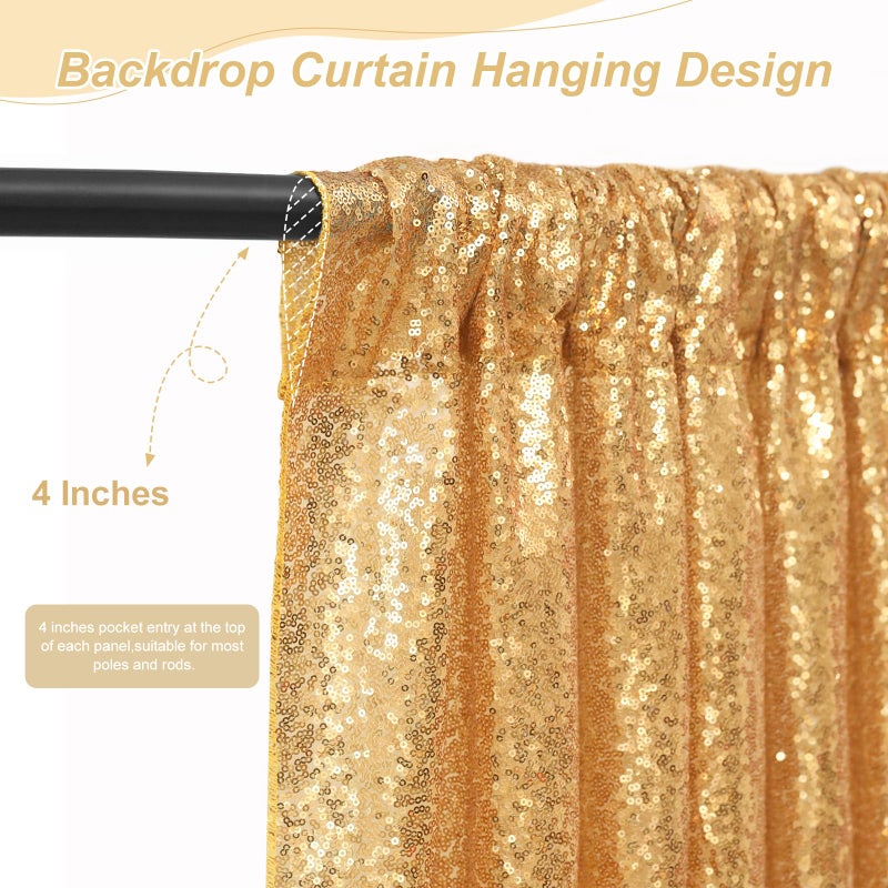 SoarDream Sequin Backdrop Curtain 4 Pcs 2ftx8ft Wedding Ceremony Background Backdrop Glitter Shimmer Fabric Gold Backdrop Drapes - Image 4
