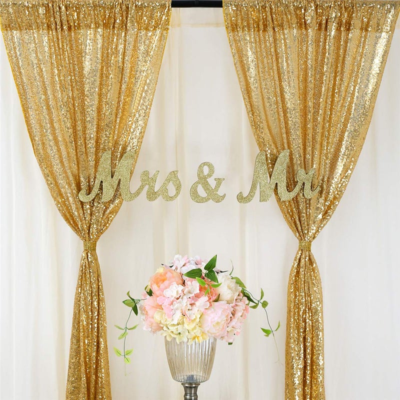 SoarDream Sequin Backdrop Curtain 4 Pcs 2ftx8ft Wedding Ceremony Background Backdrop Glitter Shimmer Fabric Gold Backdrop Drapes - Image 5