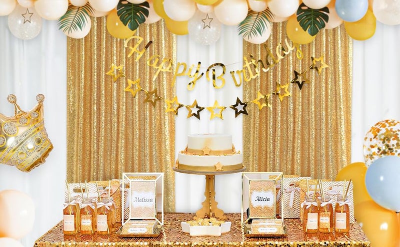 SoarDream Sequin Backdrop Curtain 4 Pcs 2ftx8ft Wedding Ceremony Background Backdrop Glitter Shimmer Fabric Gold Backdrop Drapes - Image 3