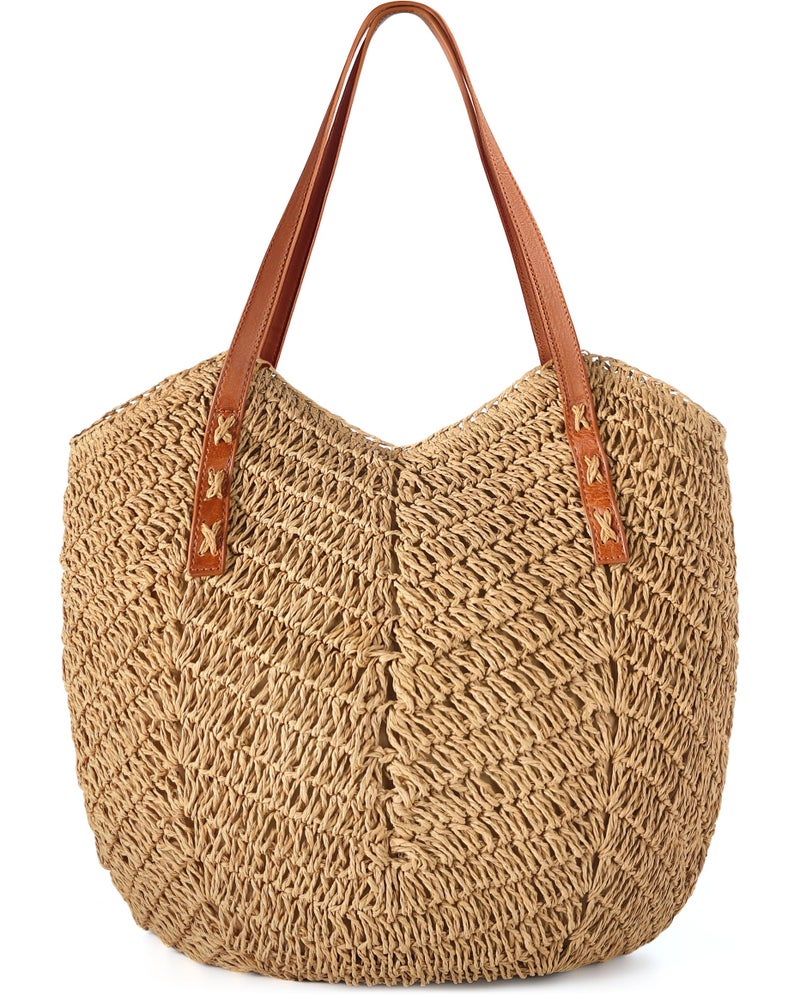 Loiyadn Straw Bag - Large Beach Bags for Women with Zipper, Soft Woven beach bag, Casual Straw Shoulder Bag for Beach, Travel & Daily Use - Image 1
