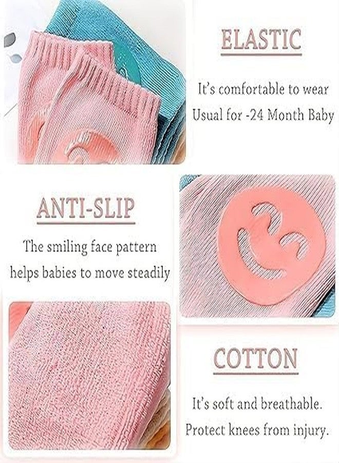 COLESHWAR Smiley Baby Knee Pads for Crawling/Elbow Safety Protector/Stretchable Anti-Slip Padded Elastic Soft Cotton Breathable Comfortable Cap Leg Warmer Support Protector - Pack of 2 Pair, Multicolor - Image 4