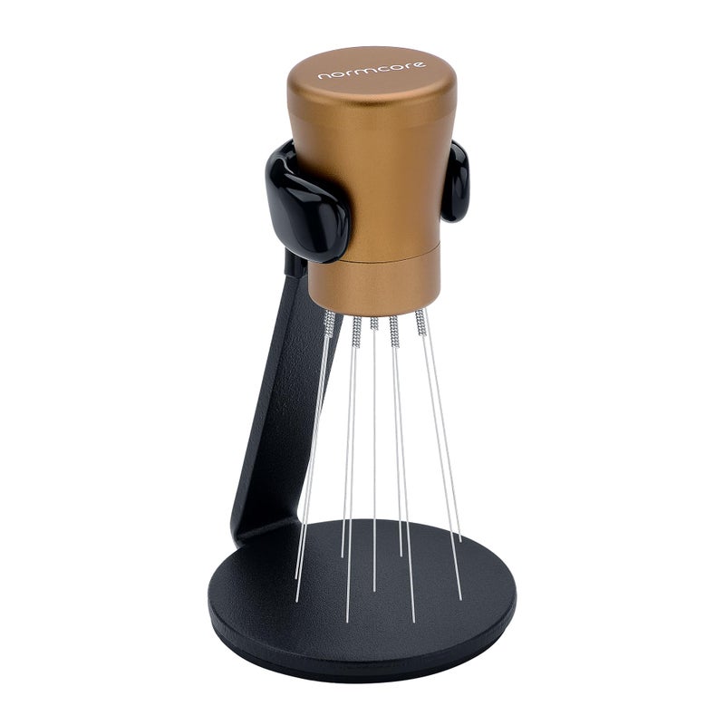 Normcore WDT Tool V21 with Stand 023mm 9 Prong Espresso Distribution Tool Weiss Distribution Technique Magnetic Coffee Stirrer with 16 Extra Needles Bronze Anodized Aluminum Handle