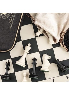 A&A A&A Tournament Chess Set/ 20''x20'' Foldable Silicone Chess Board / 3.75'' King Height Plastic Quadruple Weighted Classic Staunton Pieces/Storage Bag For 6 Years Old - 2 Players  - Image 2