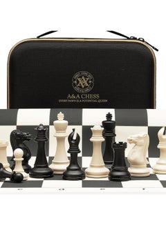 A&A A&A Tournament Chess Set/ 20''x20'' Foldable Silicone Chess Board / 3.75'' King Height Plastic Quadruple Weighted Classic Staunton Pieces/Storage Bag For 6 Years Old - 2 Players  - Image 3