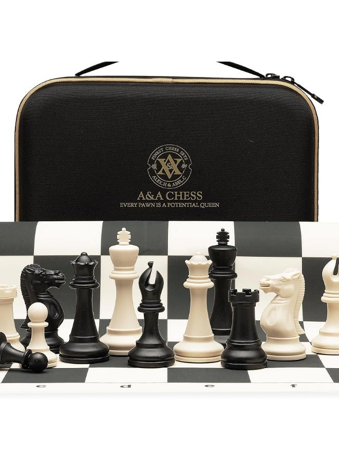 A&A Tournament Chess Set/ 20''x20'' Foldable Silicone Chess Board / 3.75'' King Height Plastic Quadruple Weighted Classic Staunton Pieces/Storage Bag For 6 Years Old - 2 Players - Image 3