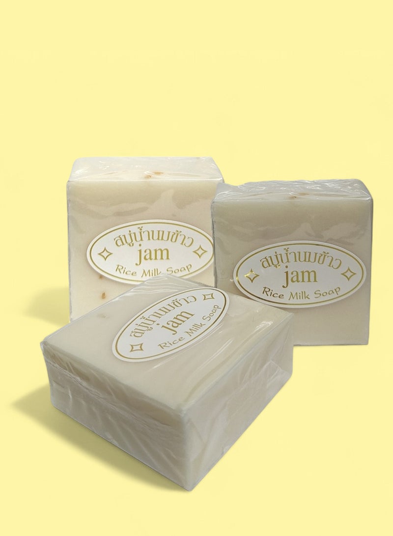 JAM 3 pcs Thai Rice Soap 65g Original Thai Handmade Soap Rice Milk Soap Whitening Soap Goat Milk Soap Handmade Soap - Image 1
