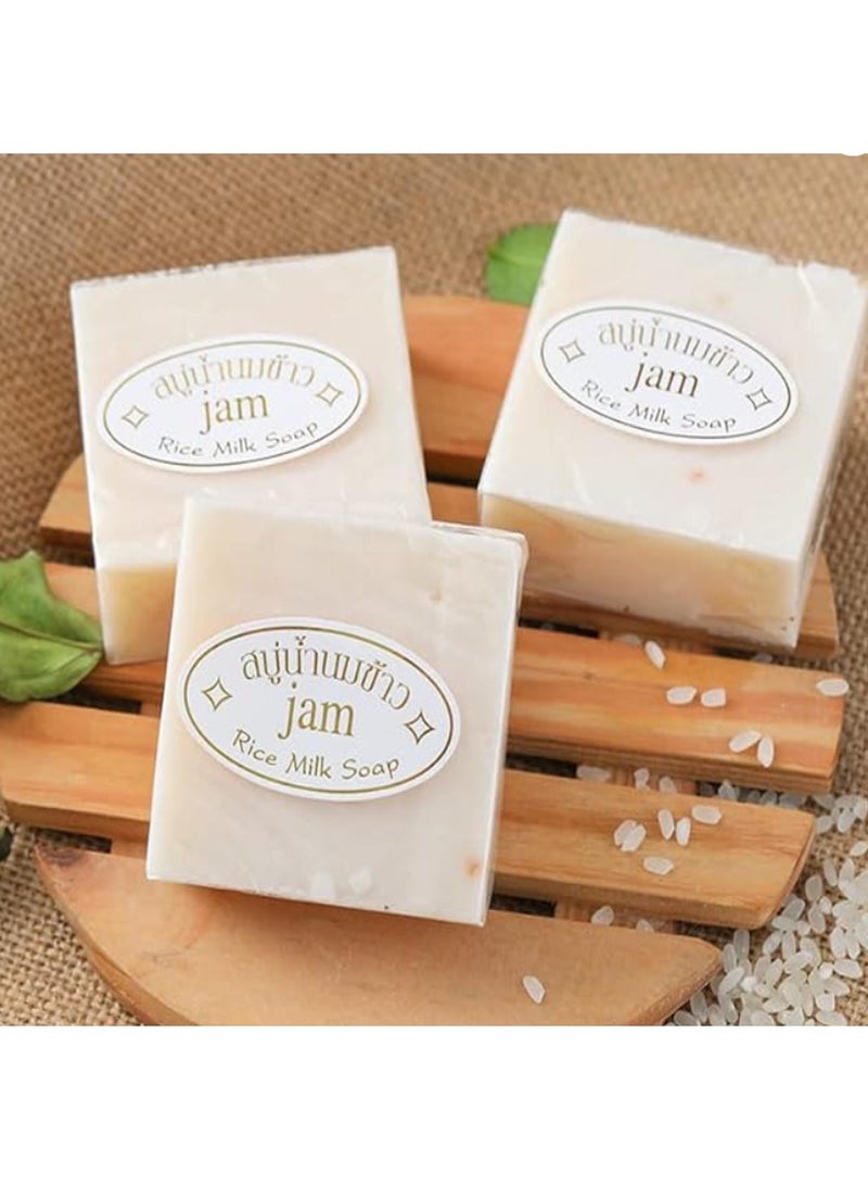 JAM 3 pcs Thai Rice Soap 65g Original Thai Handmade Soap Rice Milk Soap Whitening Soap Goat Milk Soap Handmade Soap - Image 3