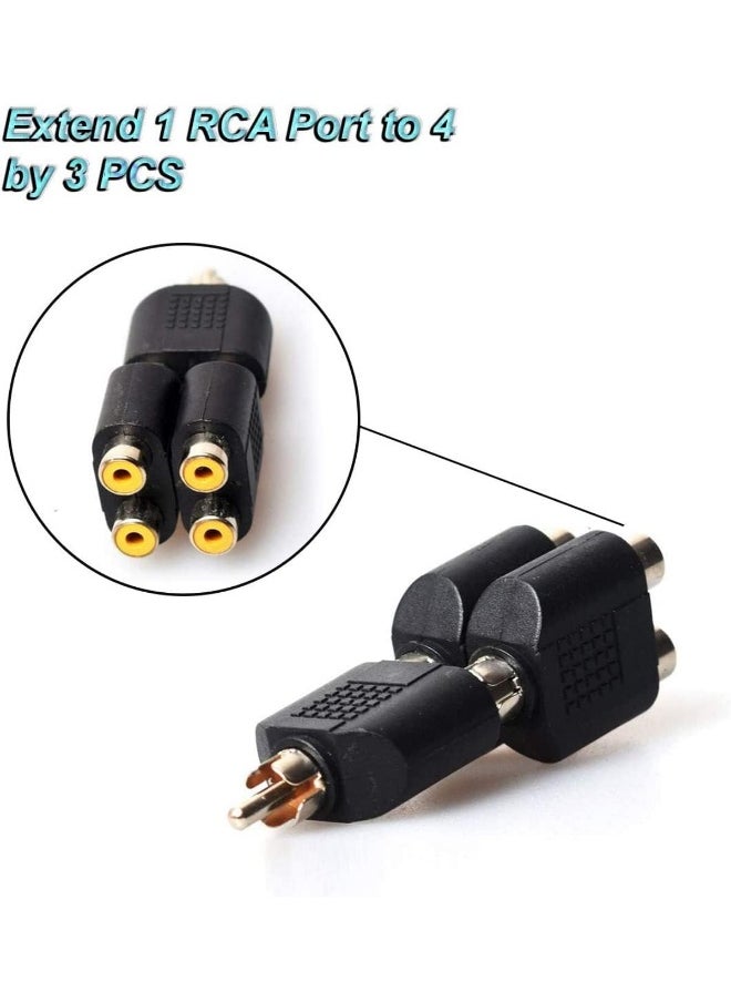 melfi Melfi 2Pcs RCA Y Splitter 1 RCA Male to 2 RCA Female RCA Phono Extension Adapter AV Audio Video Inputs Hub Extension for TV Car GPS Navigations Stereo Side View Camera/Front Cameras, Auxiliary  - Image 4
