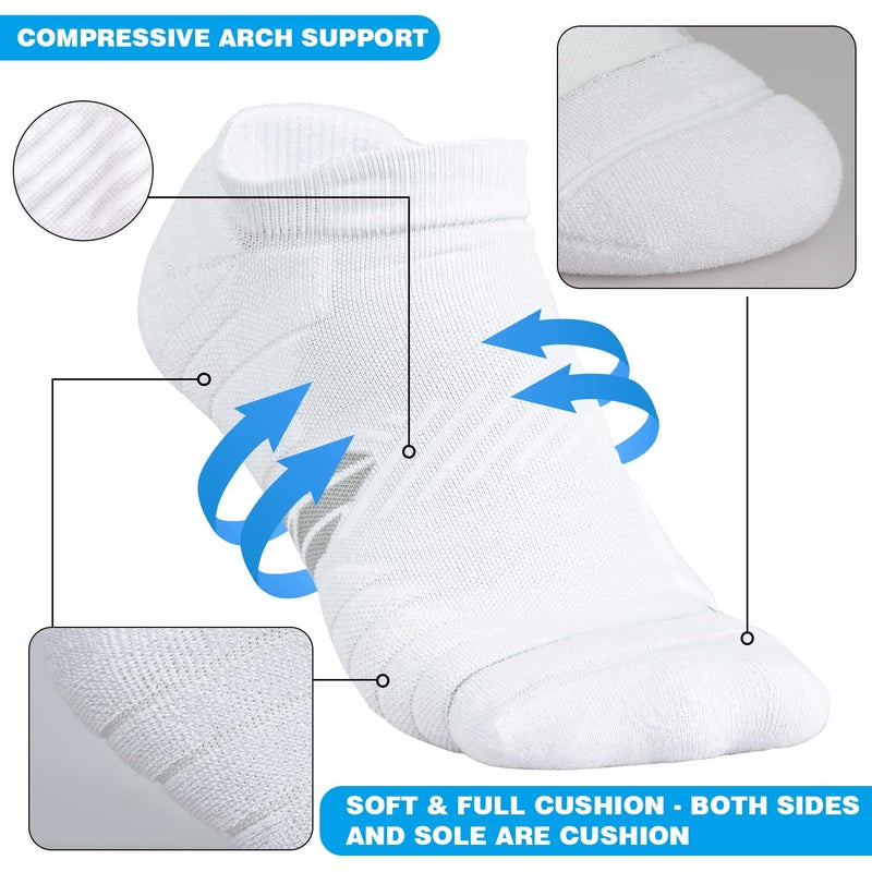 Hylaea Low Cut Socks for Running with Cushion Pad, No Show Athletic Sport Tab Coolmax Socks Moisture Wicking, No Blister, Seamless, Anti-Odor White Large - Image 2
