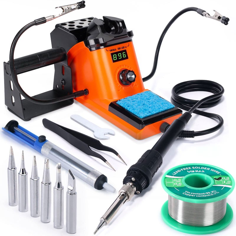 Yihua 926 Iii 60W Led Display Soldering Iron Station Kit W 2 Helping Hands  6 Extra Iron Tips  Roll Of Lead-Free Solder  Solder Sucker  S/S Tweezers  C/F Conversion  Auto Sleep & Calibration Support - Image 1