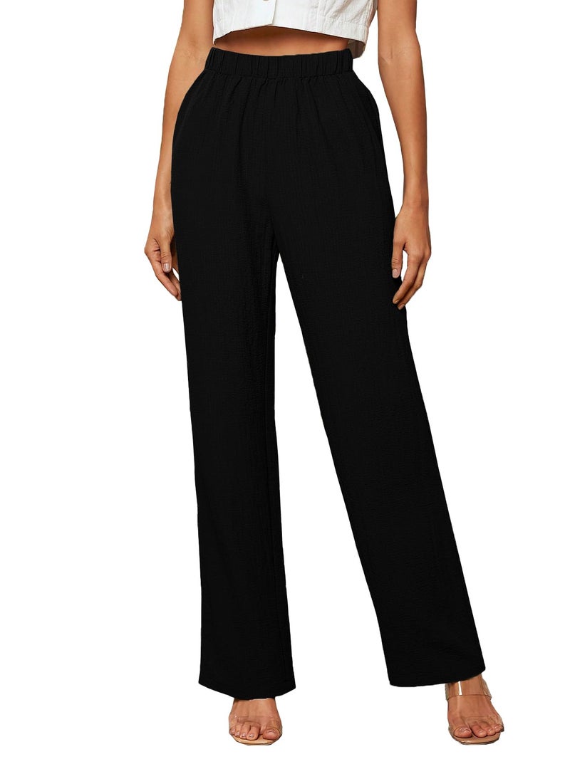 TOPLOT Women’s High-Waisted Trousers | Tailored Wide-Leg Pants | Casual & Formal Wear | Chic and Elegant Look (Women-Trouser-5230-Black-30) - Image 5