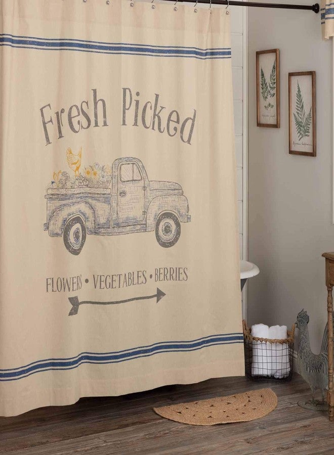 Piper Classics Fresh Picked Shower Curtain, Printed Blue Farm Truck/Produce & Flowers, 72" x 72", Bathroom Curtain - Image 1