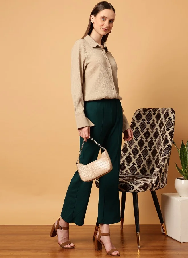 MINT STREET Beige Slim Fit Casual Shirt for Women