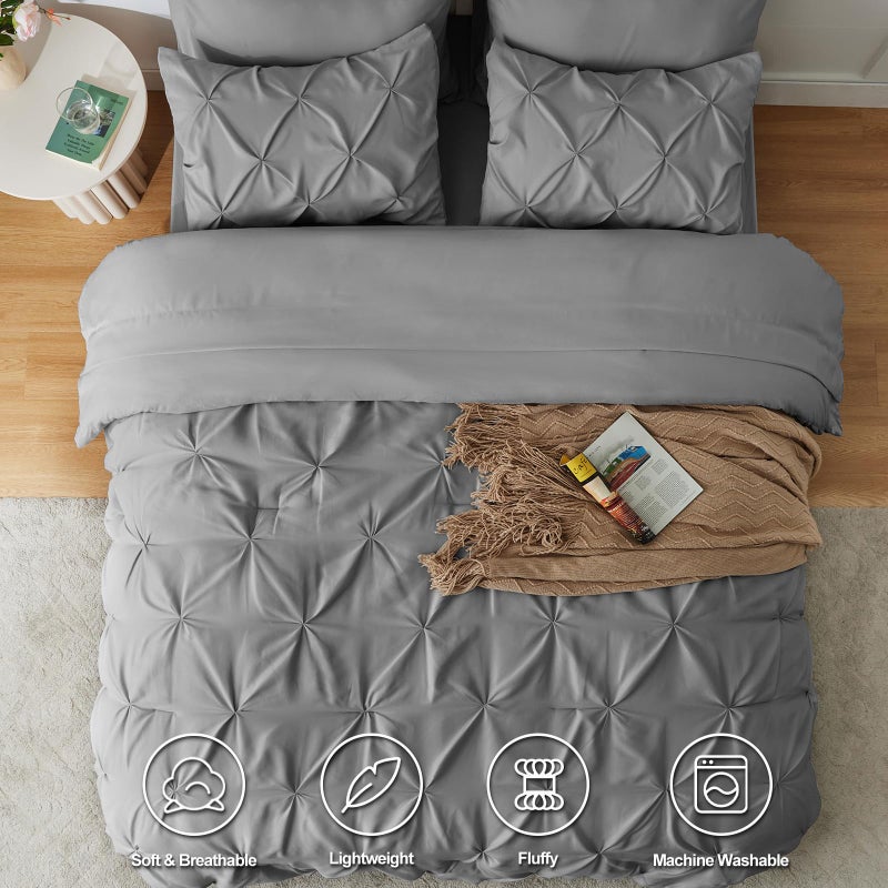 Himeet King Size Comforter مجموعة 7 قطع سرير بينتوك في حقيبة كينج حجم الفراش رمادي مجموعات طية تصميم طية كينج حجم سرير رمادي - Image 5