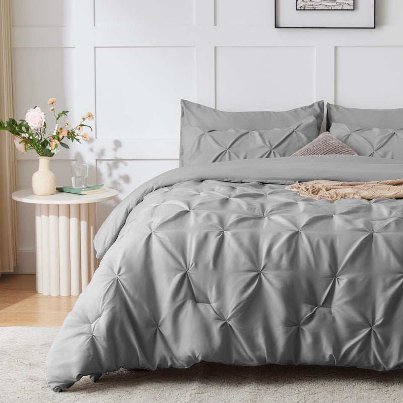 Himeet King Size Comforter مجموعة 7 قطع سرير بينتوك في حقيبة كينج حجم الفراش رمادي مجموعات طية تصميم طية كينج حجم سرير رمادي - Image 2