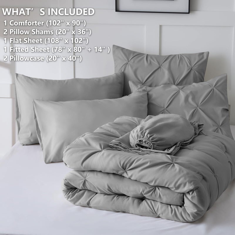 Himeet King Size Comforter مجموعة 7 قطع سرير بينتوك في حقيبة كينج حجم الفراش رمادي مجموعات طية تصميم طية كينج حجم سرير رمادي - Image 3