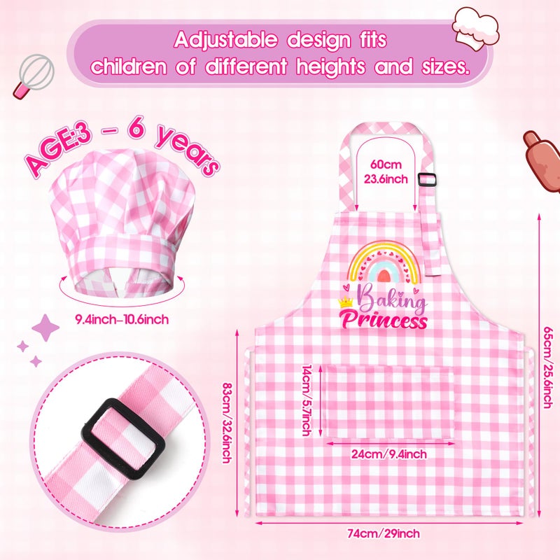 R HORSE 2Pcs Kid Apron and Chef Hat Set, Adjustable Children Coquettish Pink Kitchen Toddler Apron for Girls, Dress up Role Play Chef Toy Funny Cooking Gift Birthday Gift for Kids Baking Painting - Image 2