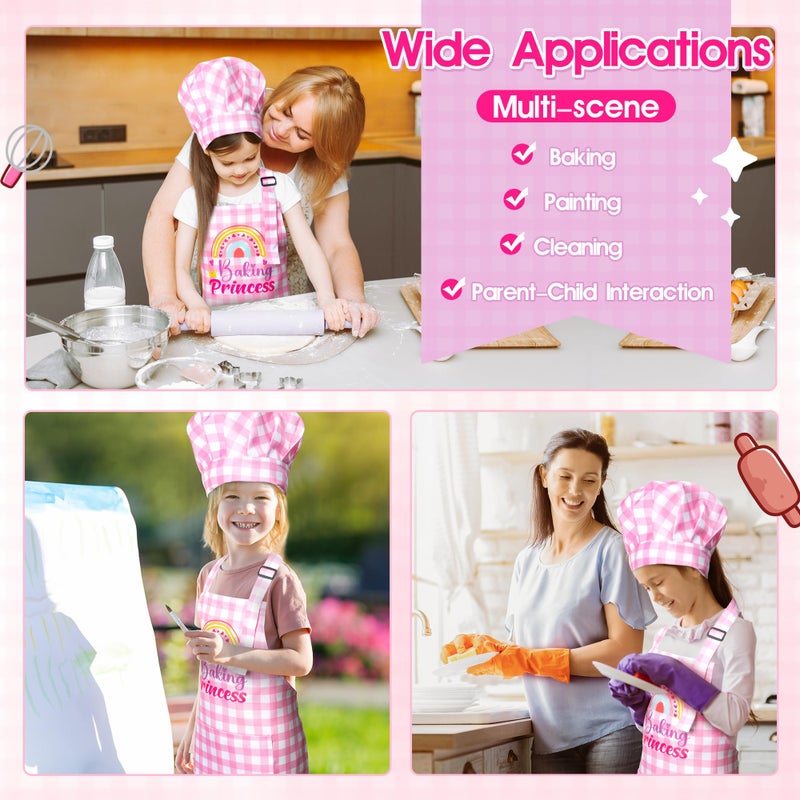 R HORSE 2Pcs Kid Apron and Chef Hat Set, Adjustable Children Coquettish Pink Kitchen Toddler Apron for Girls, Dress up Role Play Chef Toy Funny Cooking Gift Birthday Gift for Kids Baking Painting - Image 5
