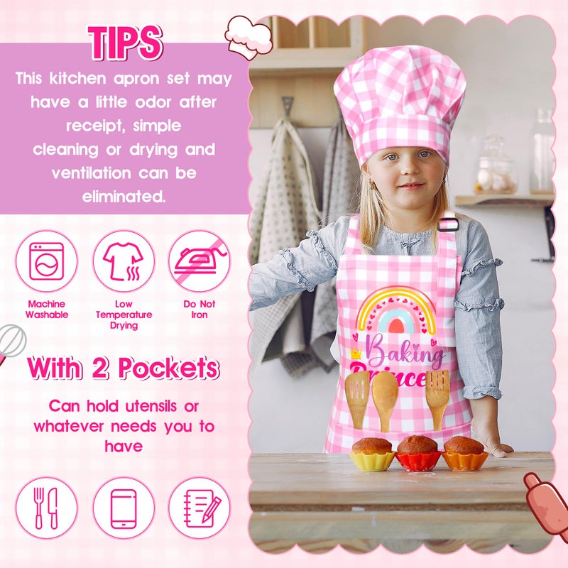 R HORSE 2Pcs Kid Apron and Chef Hat Set, Adjustable Children Coquettish Pink Kitchen Toddler Apron for Girls, Dress up Role Play Chef Toy Funny Cooking Gift Birthday Gift for Kids Baking Painting - Image 3