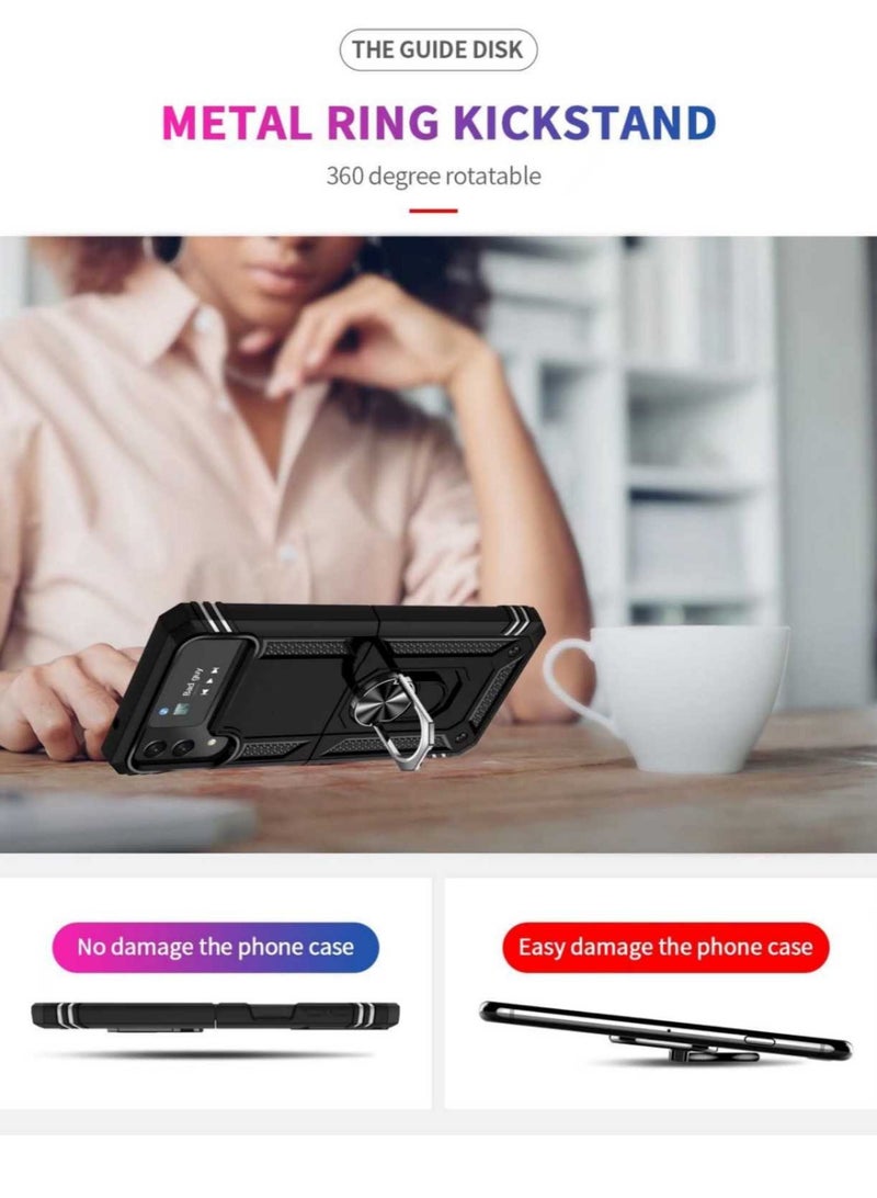 كفر سامسونج زد فليب 4 مدرع - حماية قصوى مع حلقة دوران ومغناطيس لتثبيت السيارة، قوي جداً ضد الصدمات - لون أسود - Image 4