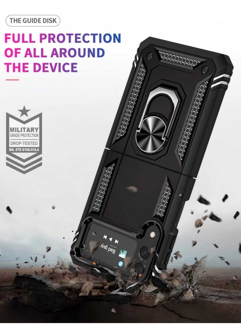 كفر سامسونج زد فليب 4 مدرع - حماية قصوى مع حلقة دوران ومغناطيس لتثبيت السيارة، قوي جداً ضد الصدمات - لون أسود - Image 5