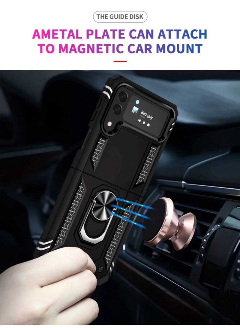 كفر سامسونج زد فليب 4 مدرع - حماية قصوى مع حلقة دوران ومغناطيس لتثبيت السيارة، قوي جداً ضد الصدمات - لون أسود - Image 3