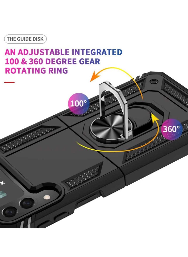 كفر سامسونج زد فليب 4 مدرع - حماية قصوى مع حلقة دوران ومغناطيس لتثبيت السيارة، قوي جداً ضد الصدمات - لون أسود - Image 2