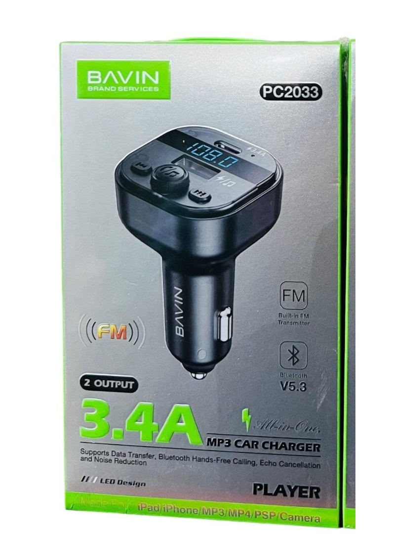 Bavin Car MP3 Player with 3.4A Charging Power and 2 Outputs and Bluetooth 5.3 - Image 2