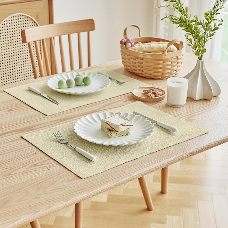 Softalker Faux Linen Placemats Set of 8-12 x 18 Inch  Heat Resistant Double Layered Durable Burlap Farmhouse Place Mats  Non-Slip Washable Rustic Table Mats for Dining  Kitchen  Party(Light Linen - Image 1
