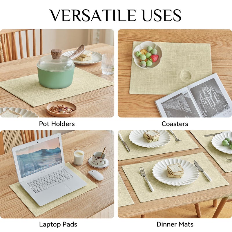 Softalker Faux Linen Placemats Set of 8-12 x 18 Inch  Heat Resistant Double Layered Durable Burlap Farmhouse Place Mats  Non-Slip Washable Rustic Table Mats for Dining  Kitchen  Party(Light Linen - Image 4