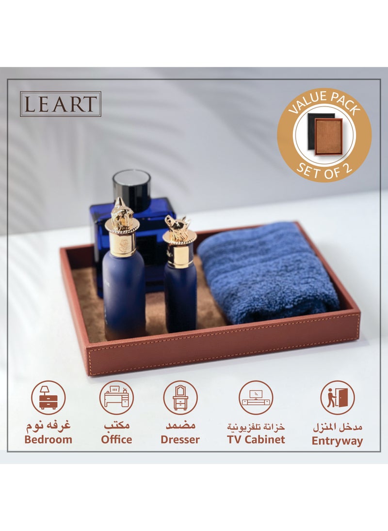 لي آرت صينية جلدية للرجال والنساء – منظم صواني جلدية | صينية تنظيم بجانب السرير، وطاولة بجانب السرير، وطاولة مكتب | صينية Catchall (أسود وبني)  - Image 3