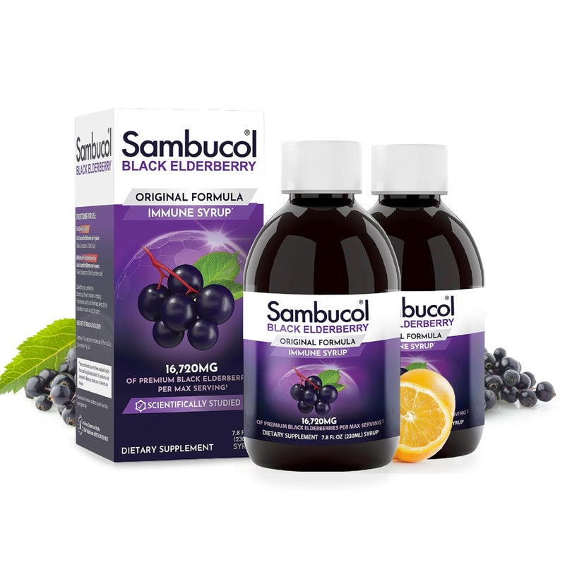 Sambucol Black Elderberry Syrup - Sambucus Syrup, Black Elderberry Liquid, Immune Support for Kids and Adults, High Antioxidants, Gluten Free - Original Formula, 7.8 Fl Oz, 2-Pack - Image 1