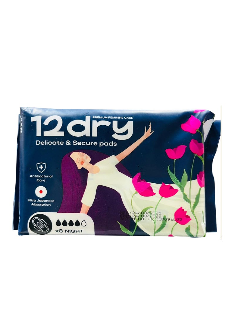 Ultra-Thin Sanitary Pads, 8 Count (300mm, Night Use) – Super Absorbent, Leak-Proof, Odor & Bacteria Protection, Soft & Breathable with AirCool Technology, FDA & FSC Certified