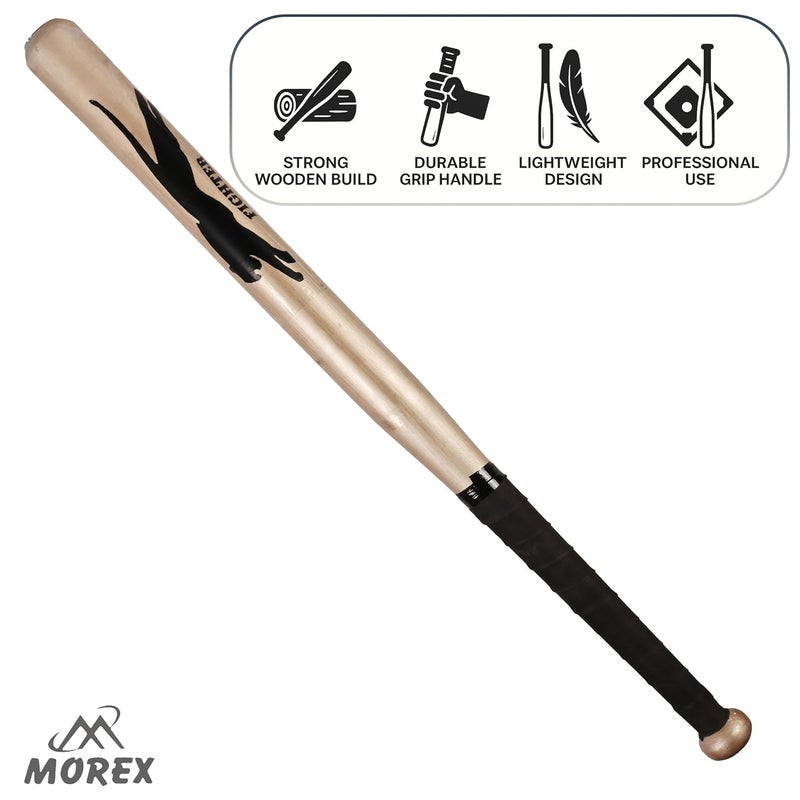 MOVEX Morex Wooden Baseball Bat | 32 Inch - Heavy Duty Solid Wood Sports Bat for Baseball Practice, Training & Matches | Durable Self-Defense Baseball Bat for Adults & Youth Players (Natural Wood) - Image 2