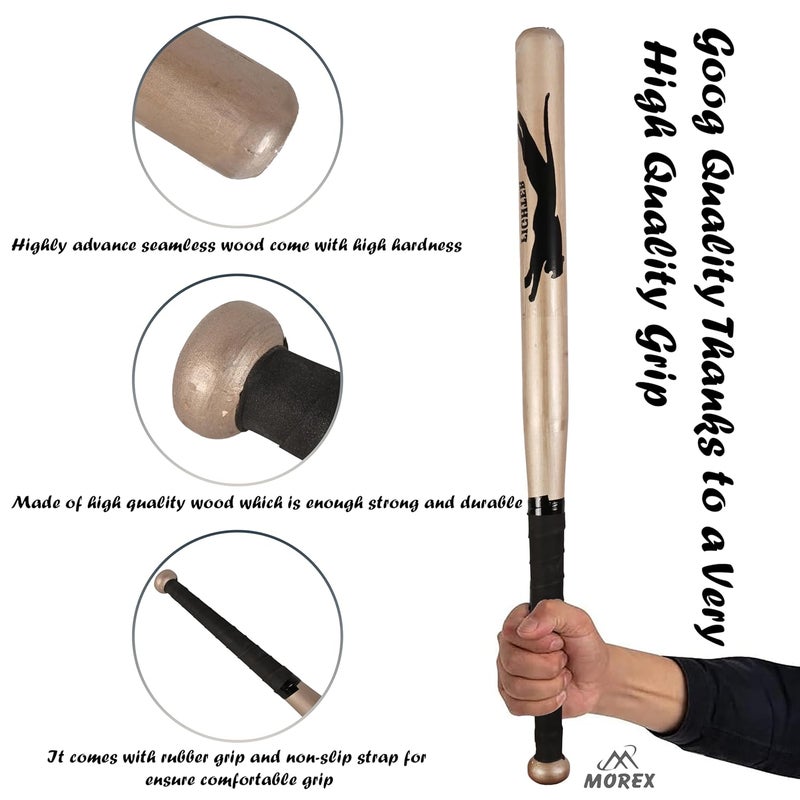 MOVEX Morex Wooden Baseball Bat | 32 Inch - Heavy Duty Solid Wood Sports Bat for Baseball Practice, Training & Matches | Durable Self-Defense Baseball Bat for Adults & Youth Players (Natural Wood) - Image 3
