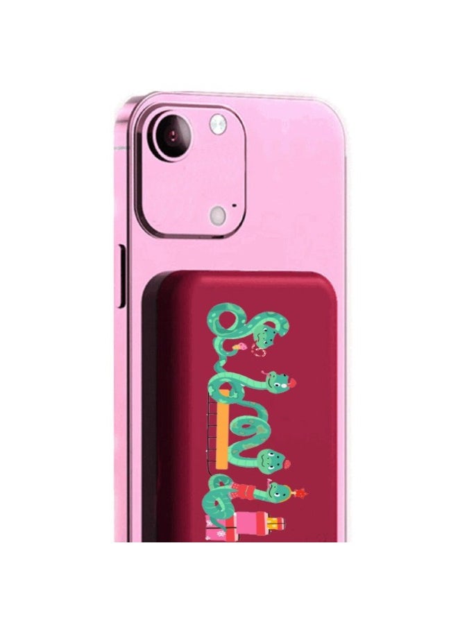 Magnetic Suction Wireless Large Capacity Convenient Charging Treasure Mobile Power 5000mAh Compact Fast Charging Treasure Printing Logo-Color:Green-Power Capacity:5000