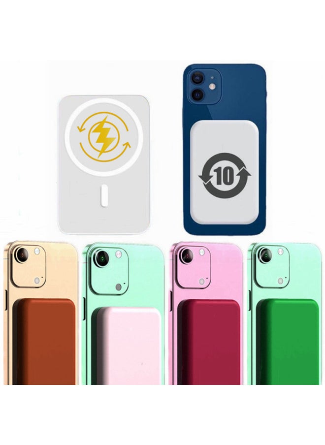 Magnetic Suction Wireless Large Capacity Convenient Charging Treasure Mobile Power 5000mAh Compact Fast Charging Treasure Printing Logo-Color:Green-Power Capacity:5000