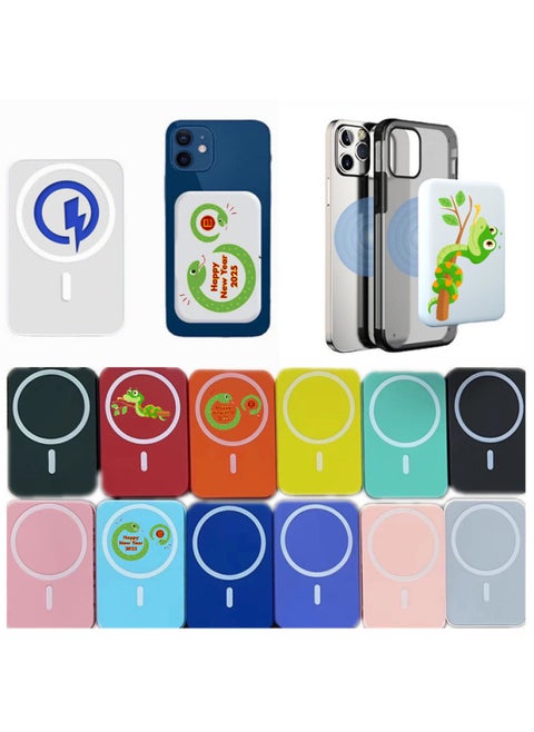 Magnetic Suction Wireless Large Capacity Convenient Charging Treasure Mobile Power 5000mAh Compact Fast Charging Treasure Printing Logo-Color:Green-Power Capacity:5000