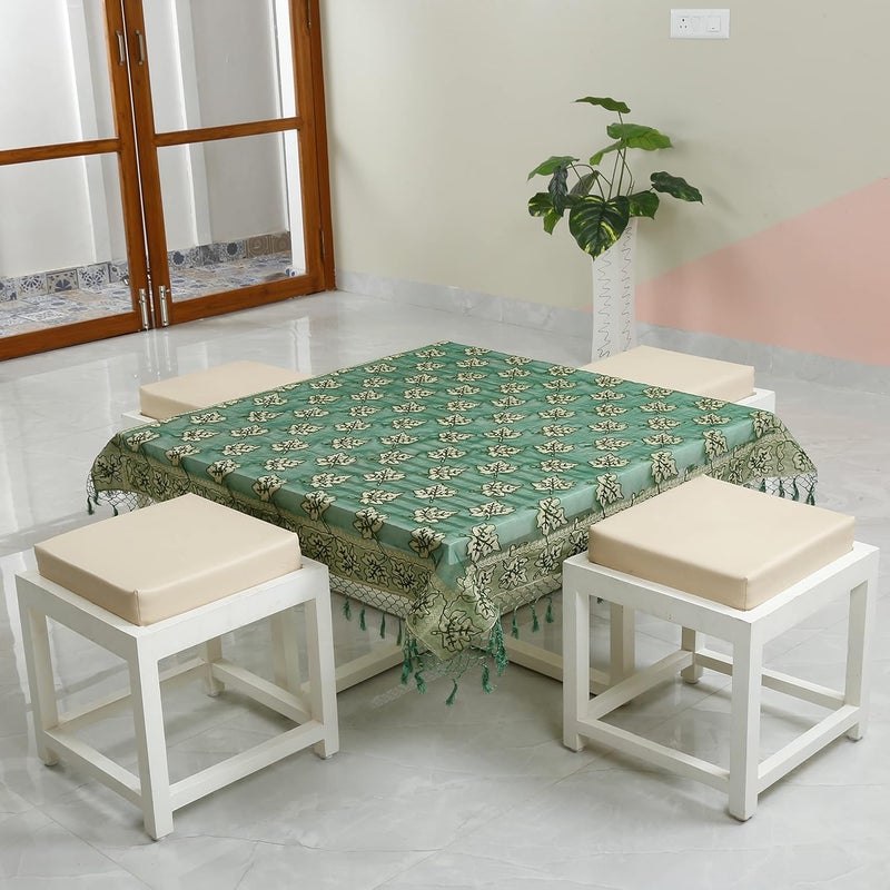Colovila Kora Cutwork Jacquard Silk Embriodary and Beads Work Transparent Table ClothCover 44 x 44 Inches 110x 110 cms for Centre Table and 24 Seater CoffeeTea Table Dark Green - Image 3