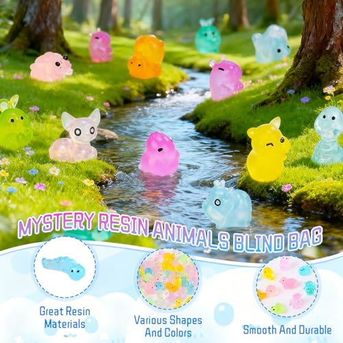 TQBAJ 100pcs Mini Glow in The Dark Animal Resin Models, Mystery Resin Animals Blind Bag, DIY Fairy Garden House Micro Landscape Aquarium Decor, Individually Wrapped Blind Bag - Image 2