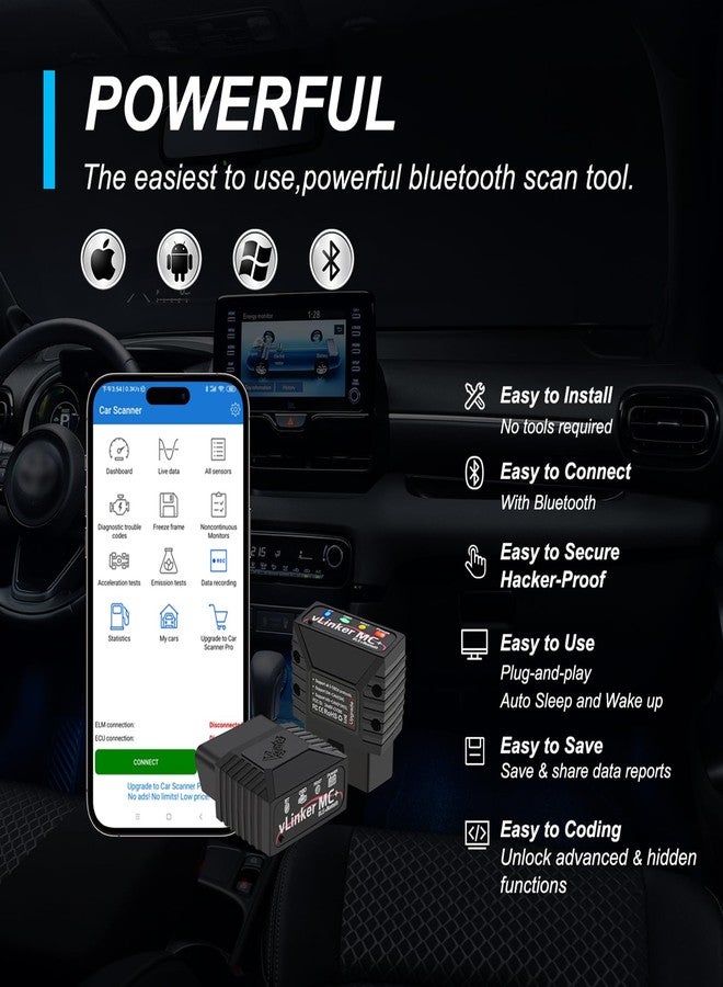 vLinker V-gate MC+ OBDII Bluetooth Adapter Car Wireless OBD2 Scanner All Systems Diagnostic Scan Tool and Code Reader Clear Faults Hacker-Proof for iOS, Android &Windowns - Image 5