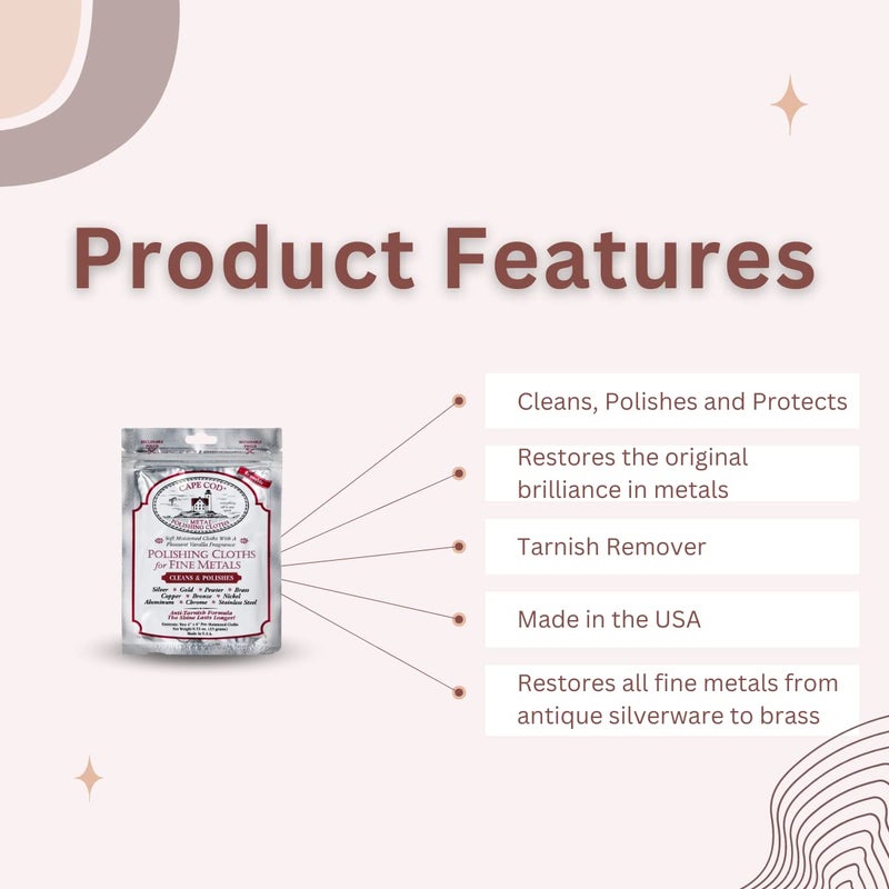 Cape Cod Polishing Cloths for Fine Metals | Jewelry Cleaner and Tarnish Remover | Silver Polishing to a Brilliant Shine | Foil Pack of (2) 4x6 Cloths - Image 2