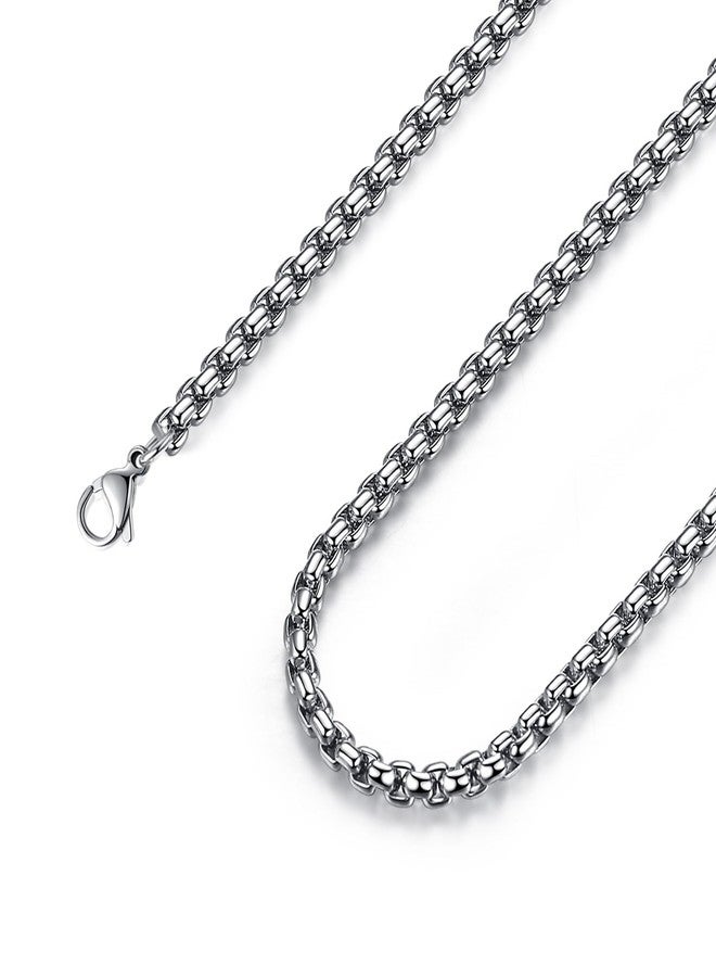 FOSIR Mens Round Box Chain Necklace, Stainless Steel Rolo Chain for Men and Women (5mm, 18 Inches) - Image 1