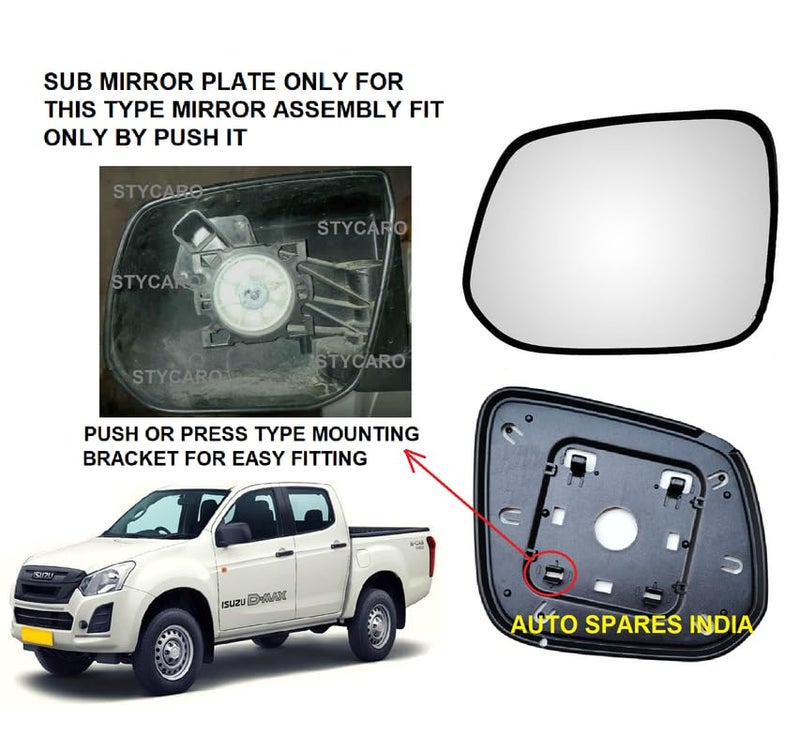 STYCARO ORVM Side View Mirror Glass/Sub Mirror Plate compatible with Isuzu D-Max IST GEN 2014-2017 Year Model Type-1 (LEFT PASSENGER SIDE) - Image 2